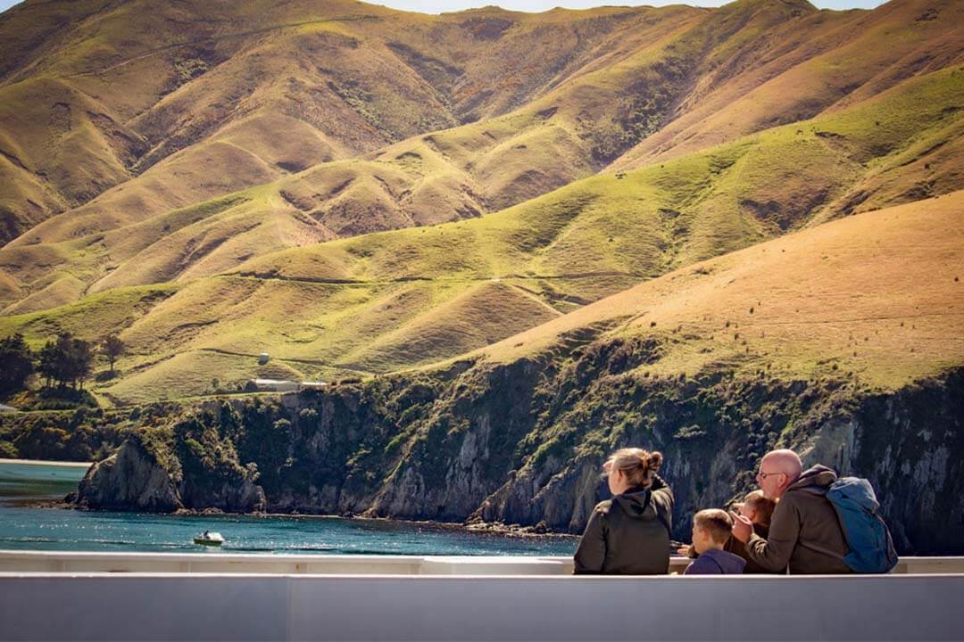 Interislander Kaitaki family beneath the Arapawa hills