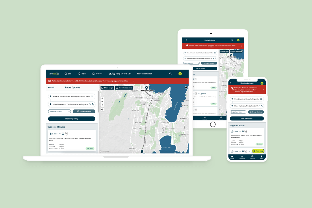 Metlink website on devices