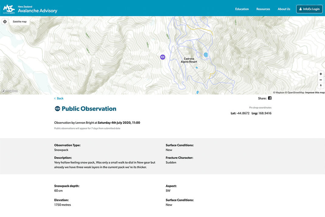 avalanche advisory public observation webpage