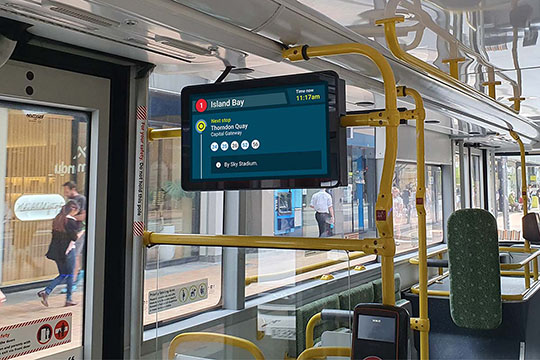 bus stop information screen onboard a metlink bus
