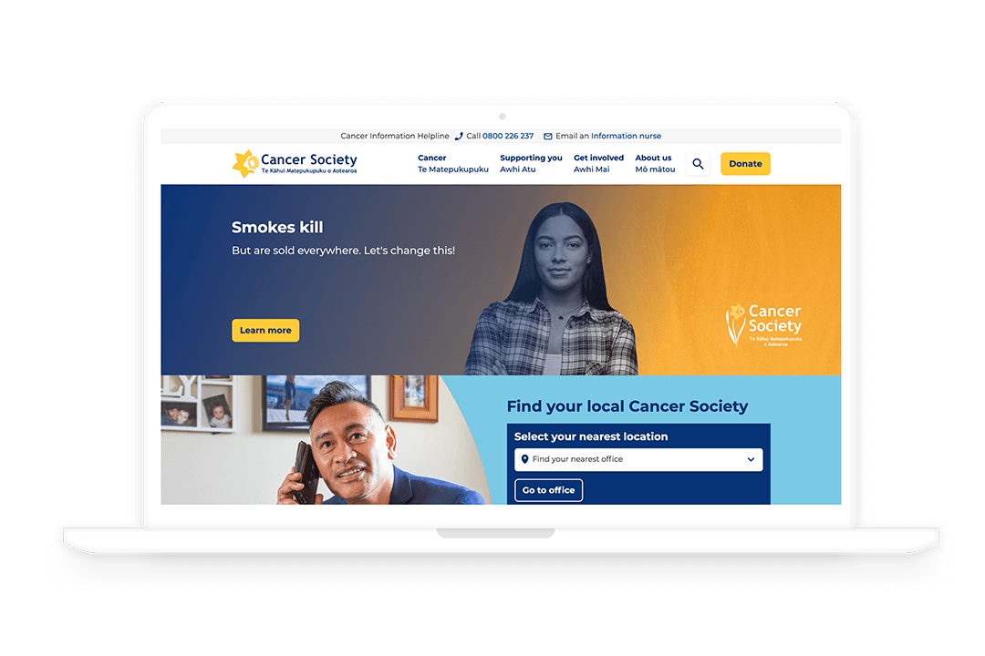 cancer society homepage on laptop