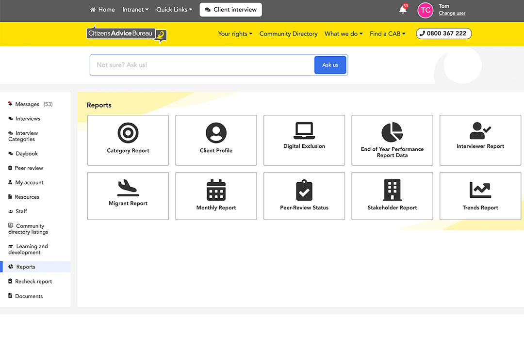 citizens advice bureau intranet dashboard