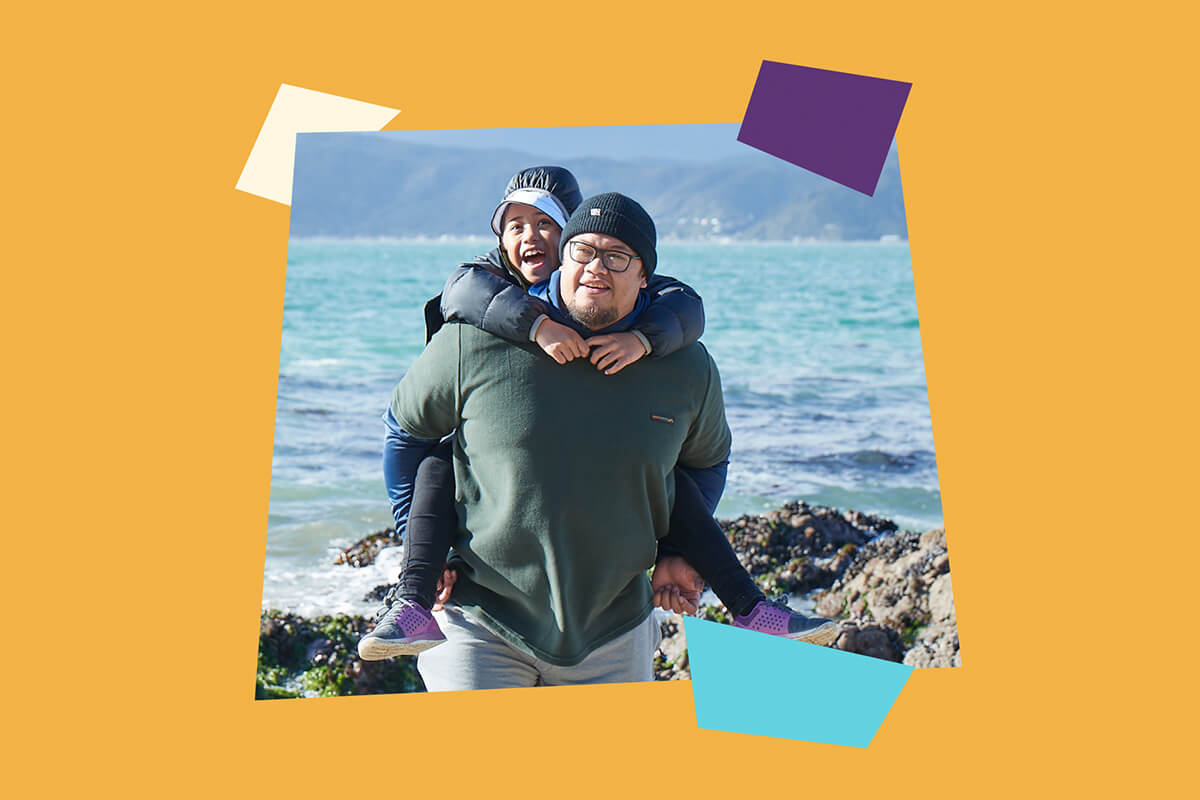 dad and son photo with graphics