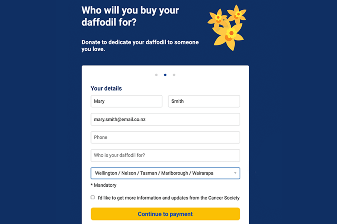 daffodil day donation payment screen