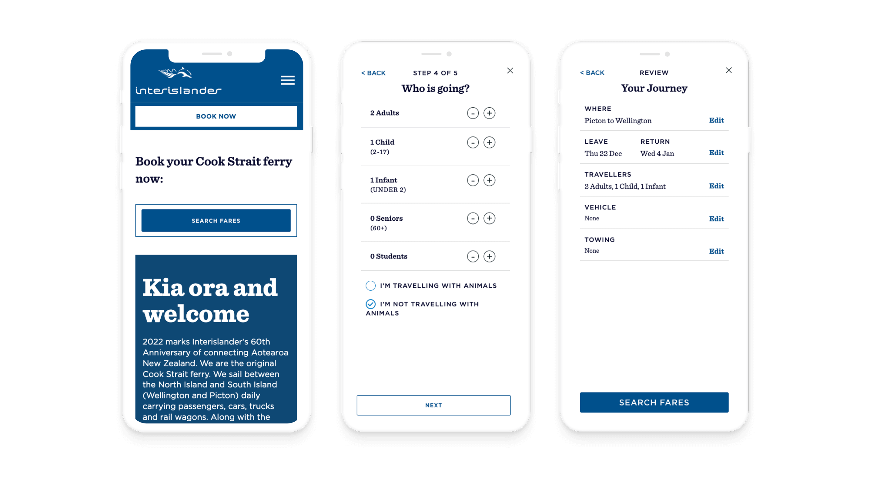 interislander website booking a trip on mobile