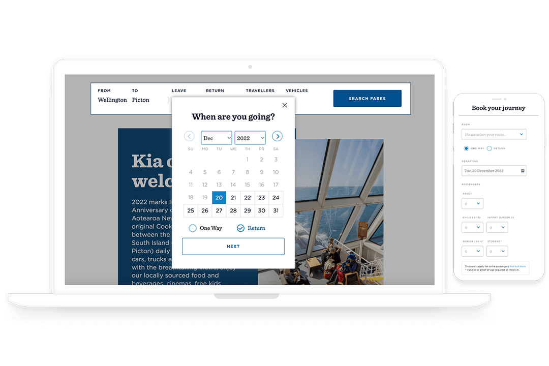 interislander website on laptop and mobile booking a journey v2