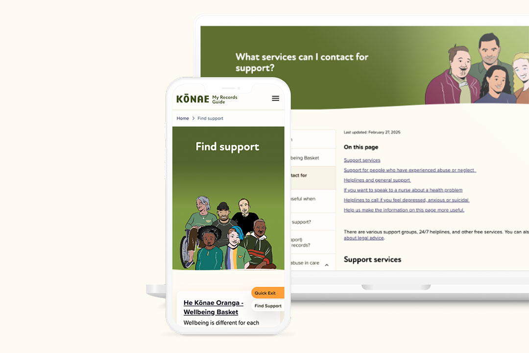 konae website support pages on screens
