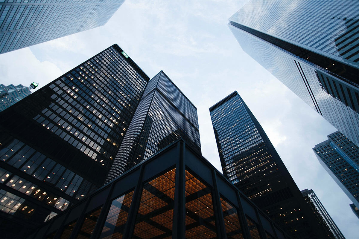 low angle view of city skyscrapers