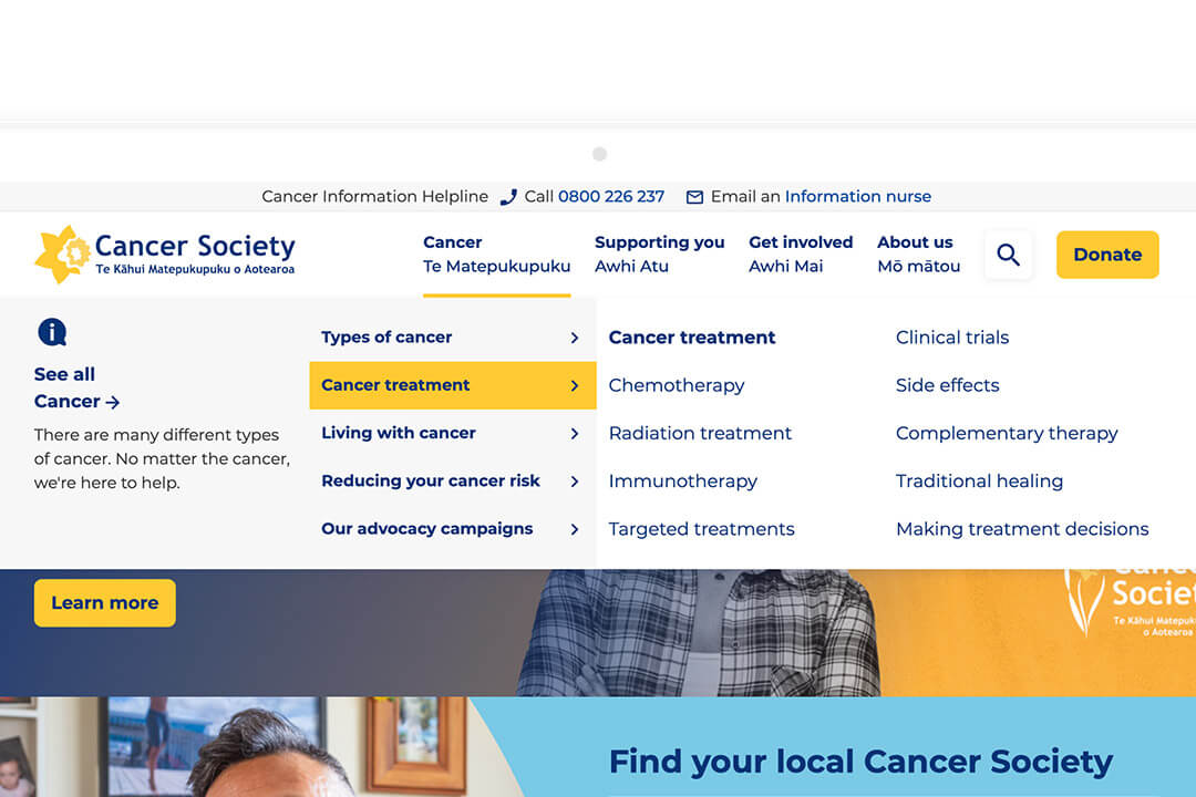 main navigation bar cancer society website
