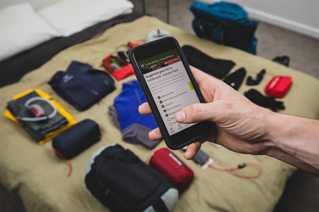 man choosing gear list on plan my walk app