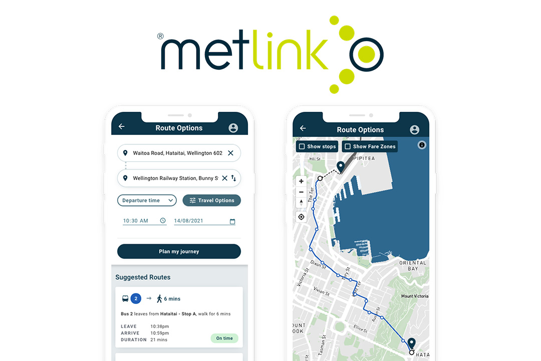 metlink app on phone designed by somar digital