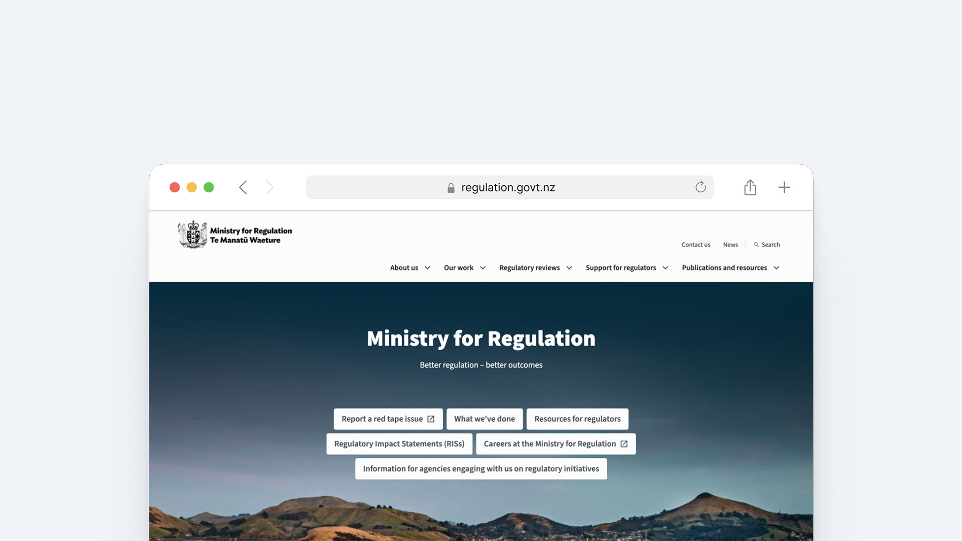 Ministry for Regulation website