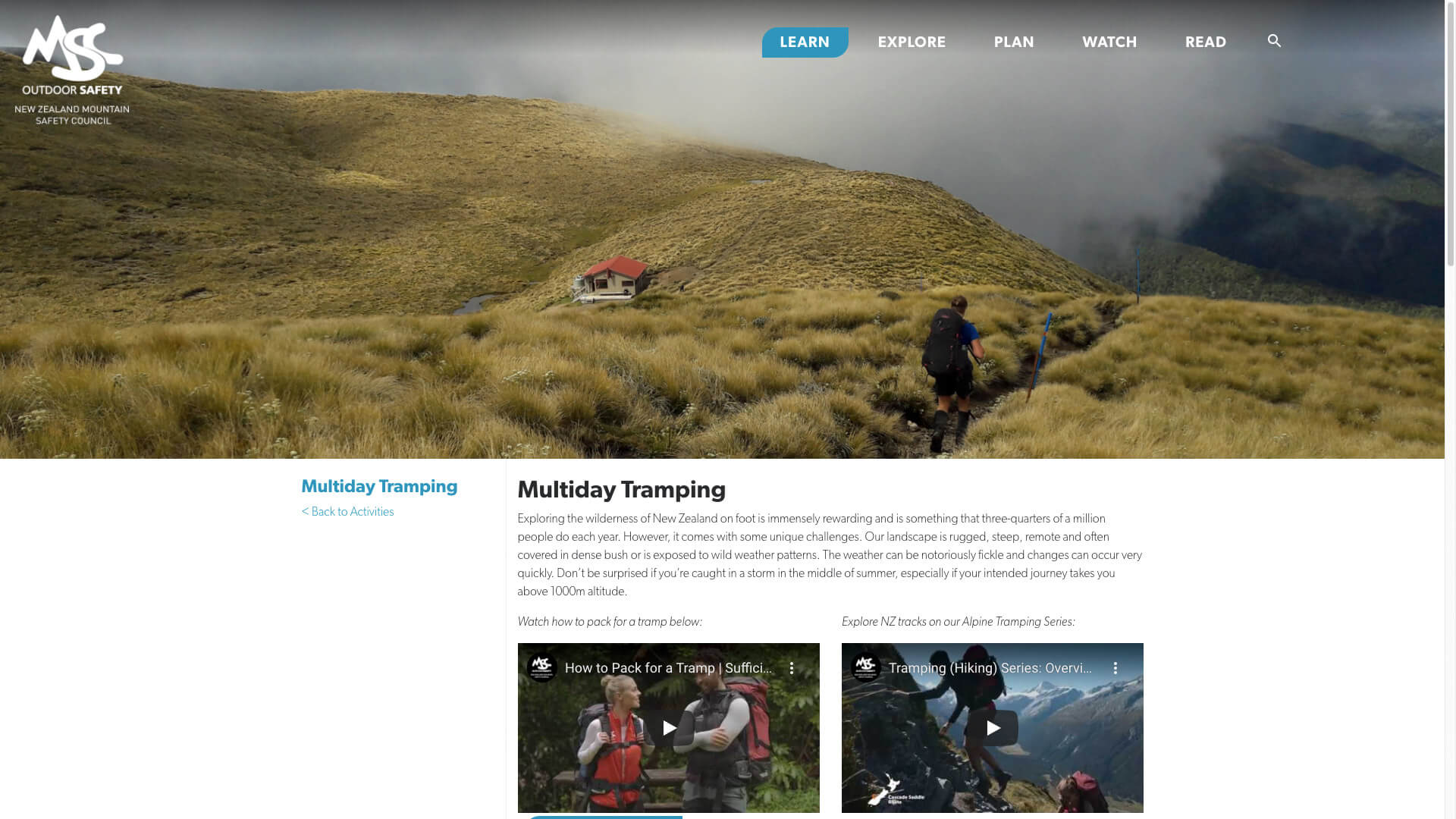 msc multiday tramping page