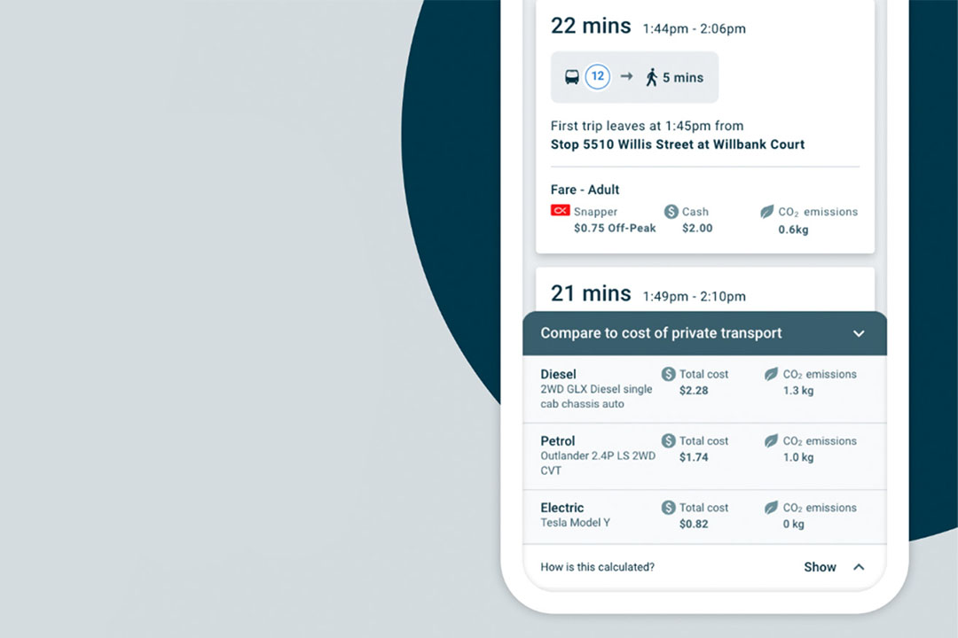 phone showing total cost of journey calculator on metlink app