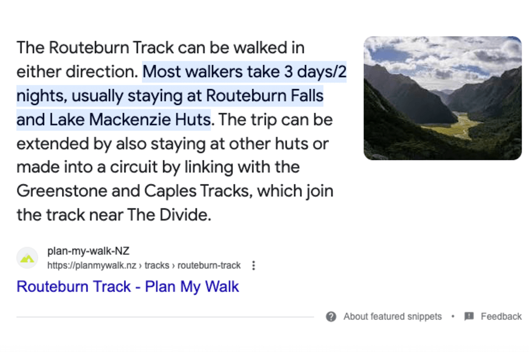 routeburn track featured snippet