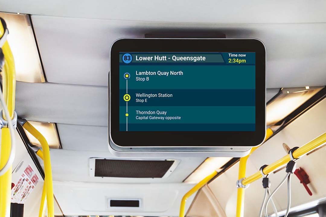 screen on bus showing next stop information