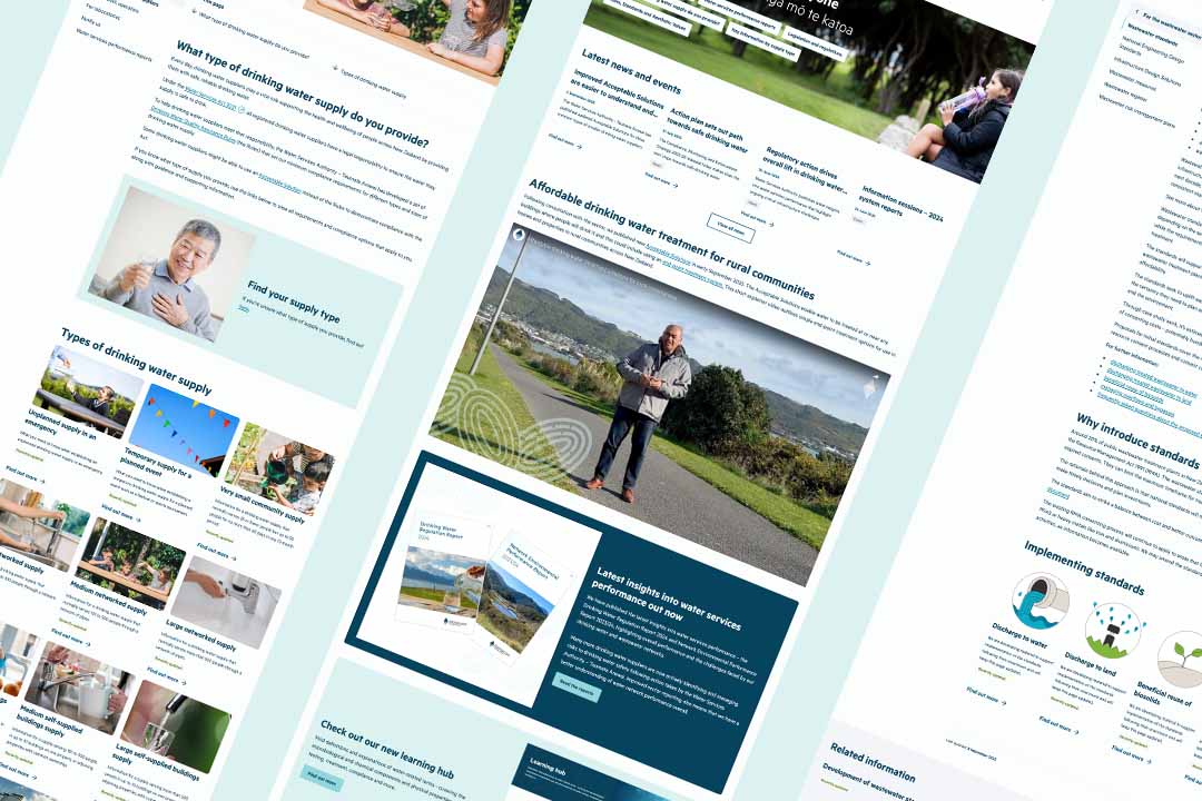 side by side view of a selection of taumata arowai webpages