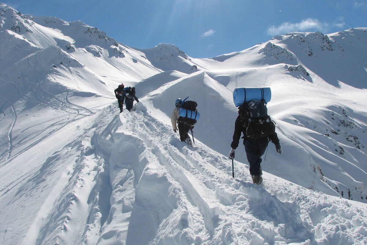 snow tramping stock image