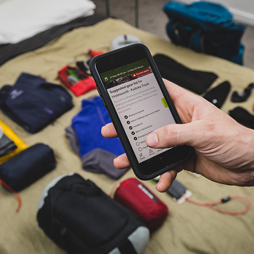 using plan my walk app on mobile with packing gear