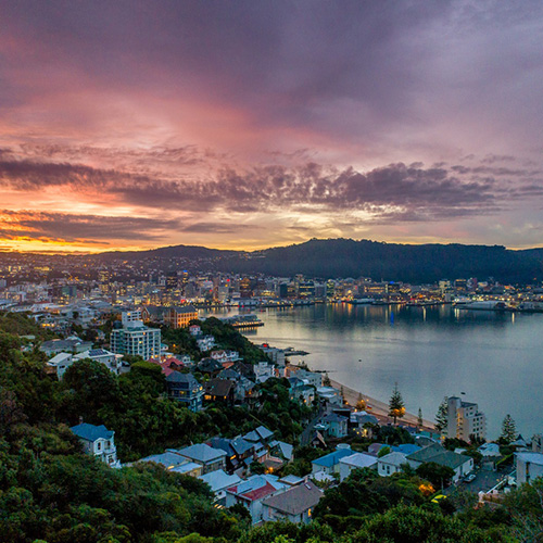 view of wellington city sunset from mt vic lookout