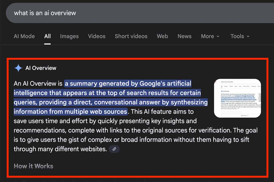 a close up view of an ai overview